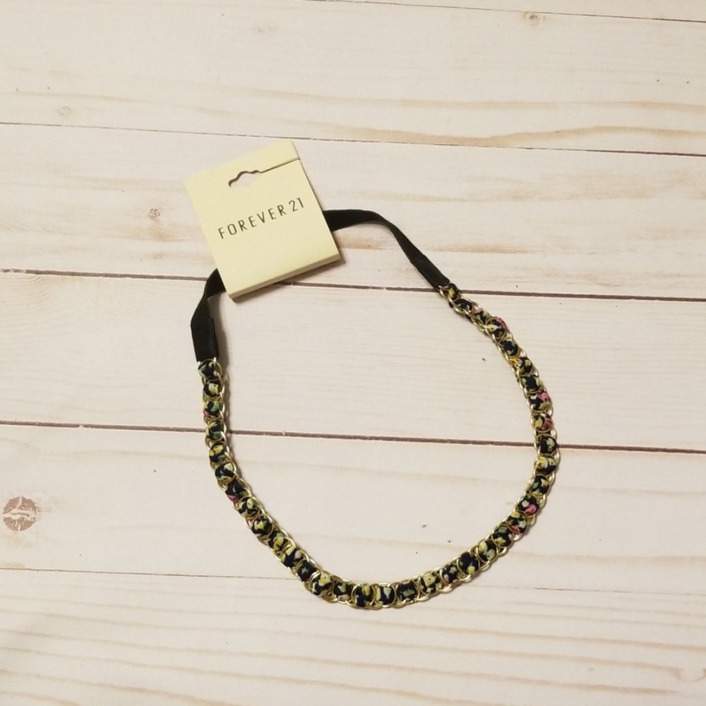 Forever 21  Head band gold chain with floral print